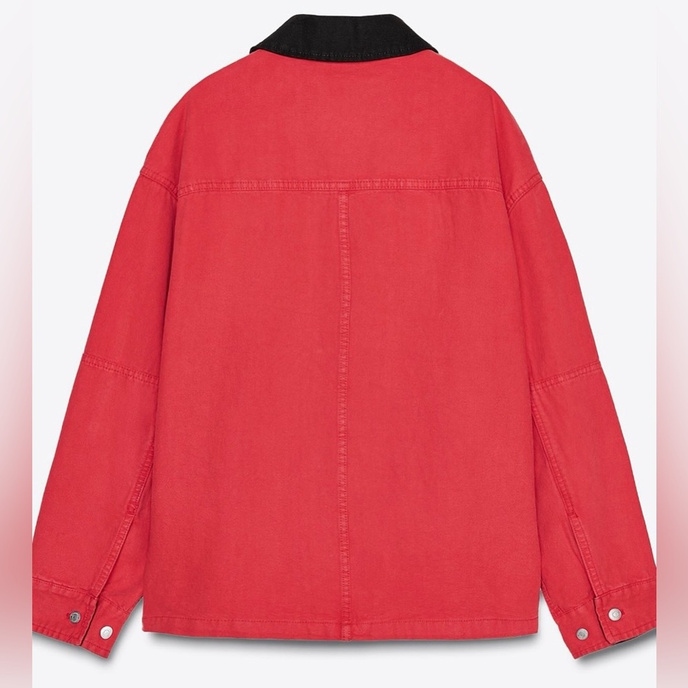 Zara Red & Black Jacket Shacket | Small | Front Patch Pockets | NWT - Picture 6 of 9